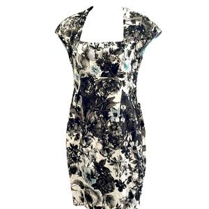 ESCADA Floral Dress in Gray, Blue, and Off White EUC Size EU 34 / US 4